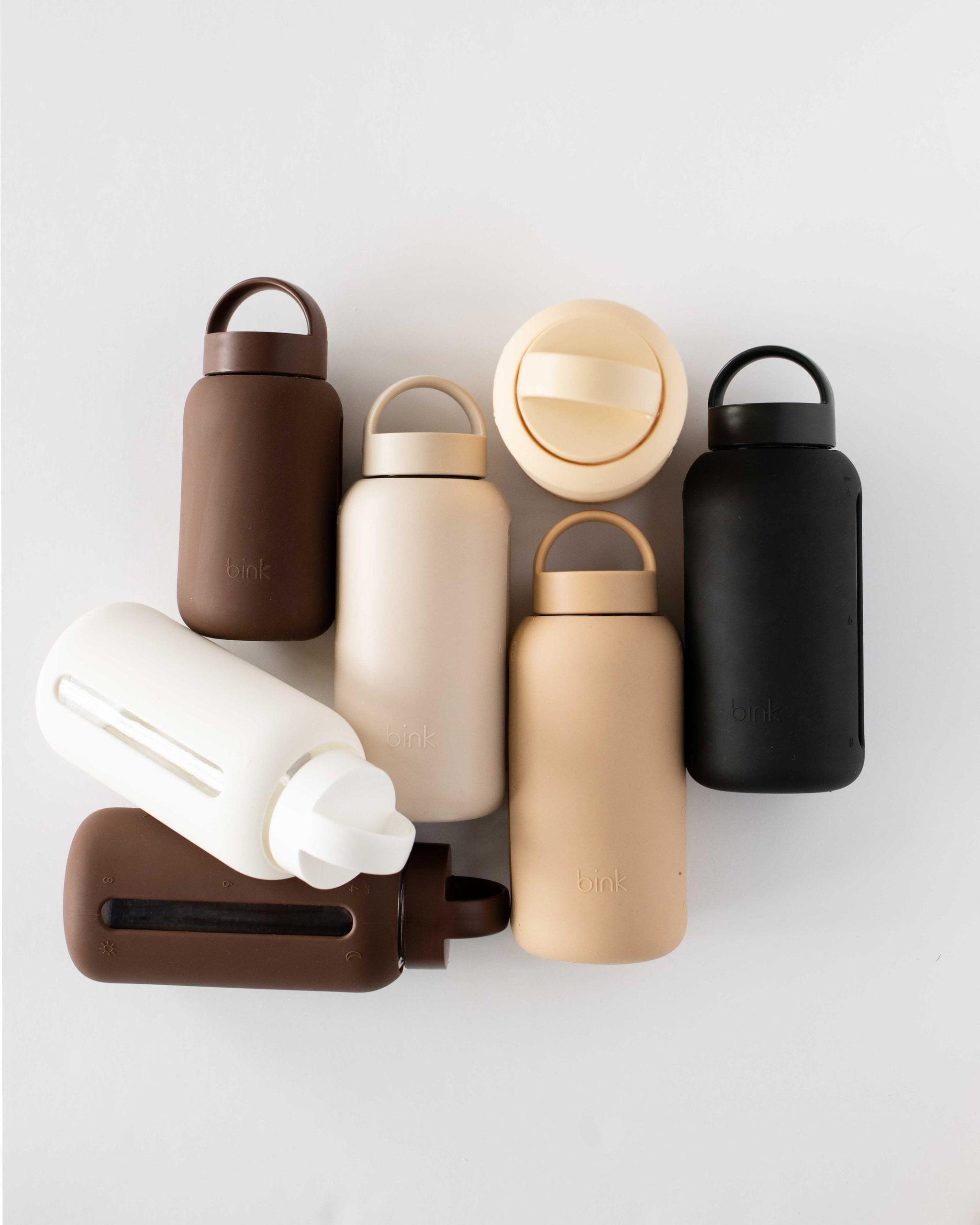 Glazen drinkfles | MINI BOTTLES bruine, beige en zwarte glazen drinkflessen