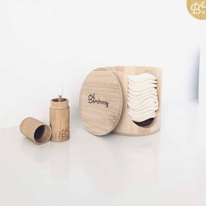 Luxe bamboe houder voor wasbare wattenschijfjes – met deksel en vochtbestendig - Glow Bamboe wattenschijfjeshouder met deksel en brede opening, geschikt voor herbruikbare wattenschijfjes